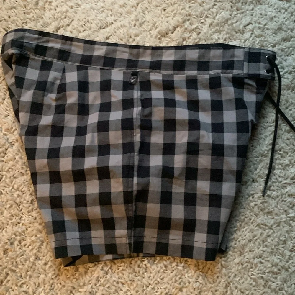 Parke & Ronen Black and Gray Checked Swim Trunks